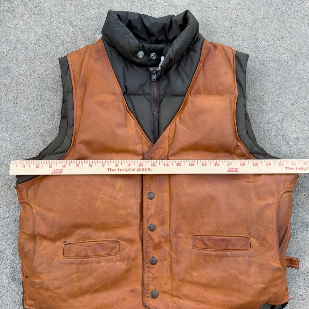VTG Schott NYC Leather Down Plume Puffer Vest Men's Size 44 Western 70s 80s USA